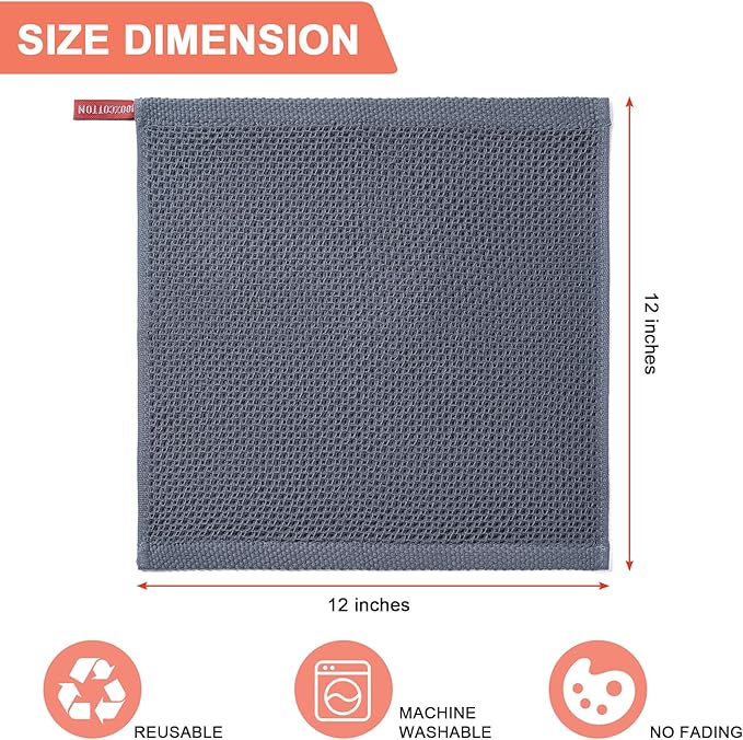 BOOMIBOO 8-Pack Kitchen Dish Cloths, 100% Cotton Waffle Weave, Ultra Soft
