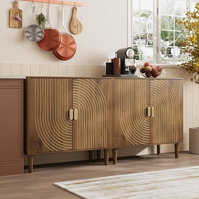 Smuxee Walnut Sideboard Cabinet, Freestanding Buffet Cabinet