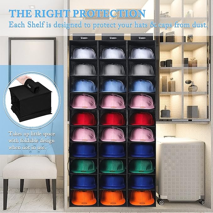 VAESIDA Hat Rack for Closet, 10 Shelf Hanging Hat Organizer for Baseball Caps