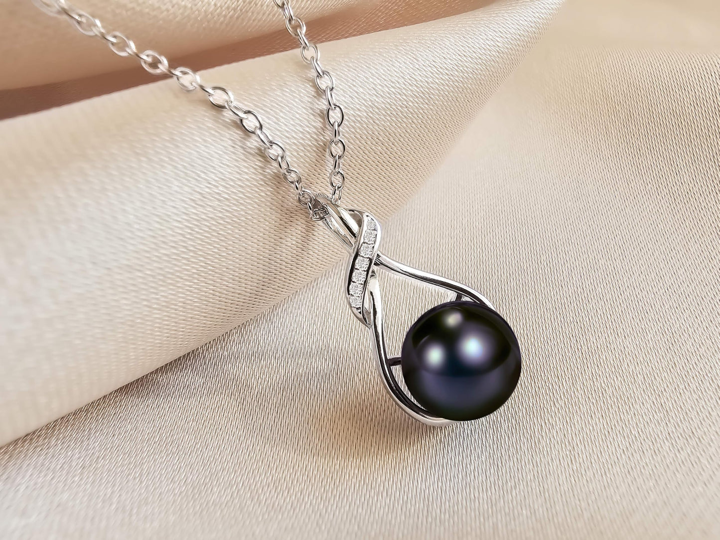 PEARLURA AAA+ 9mm Natural Black pearl necklace for women - Real pearls necklace - Wedding anniversary's gift for wife - ( 925 sterling Silver) cultured necklaces for women - black pearls necklace - gift for wife - pearl pendant