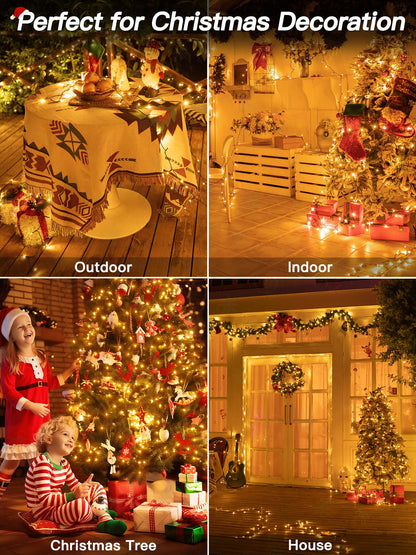 Guhope Christmas Lights 66FT 200 LED, Christmas Tree Light with 8 Lighting Modes, Outdoor Waterproof String Lights with Remote and Timer, Fairy Light for Holiday Decor (Warm White)