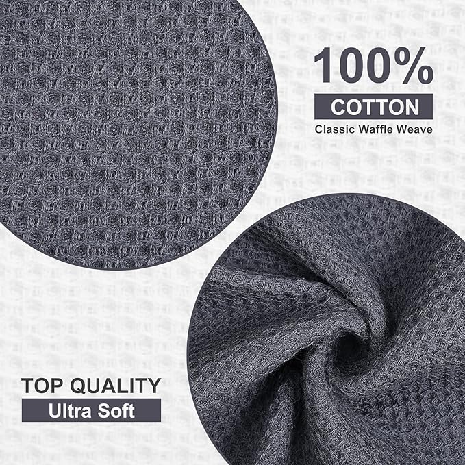 Kitinjoy 100% Cotton Kitchen Dish Cloths, 8 Pack Waffle Weave Ultra Soft