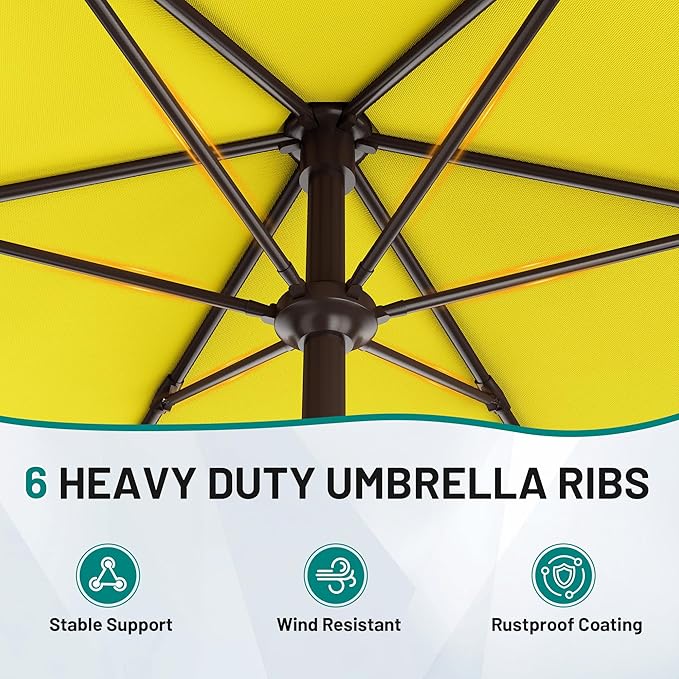 AreShark 7.5FT Patio Umbrella Table Market Umbrella with 6 Sturdy Ribs, Button Tilt/Crank Heavy-Duty Round Outdoor Umbrellas for Garden, Deck, Backyard,and Pool, Yellow