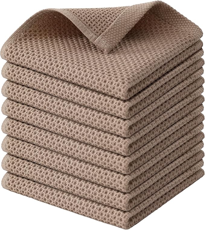 Kitinjoy 100% Cotton Kitchen Dish Cloths, 8 Pack Waffle Weave Ultra Soft