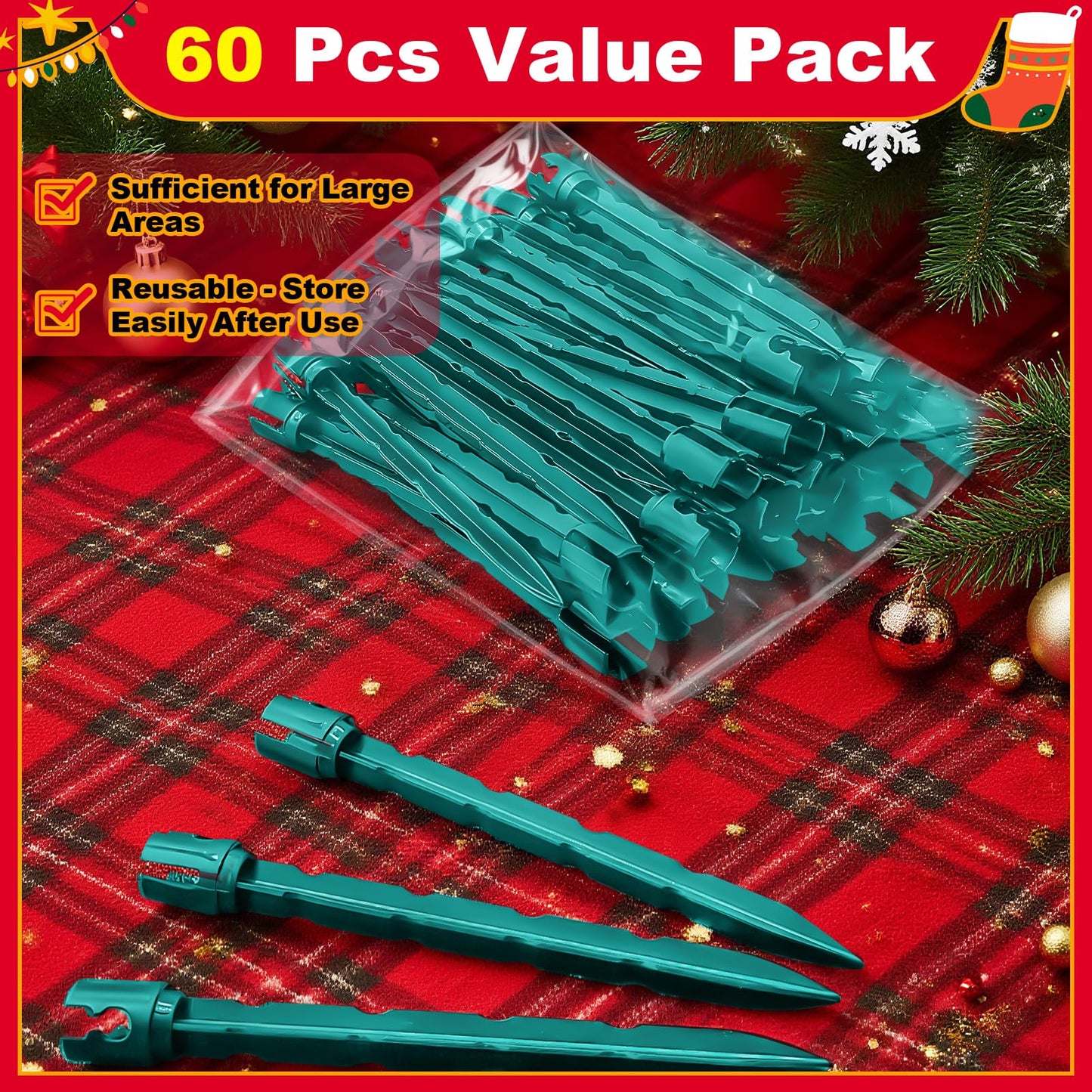 60 Pcs 7.5 Inch Christmas Light Stakes, Christmas Yard Stakes for C7 C9 Christmas Lights, Garden Path Walkway Holiday Decorations(Green)
