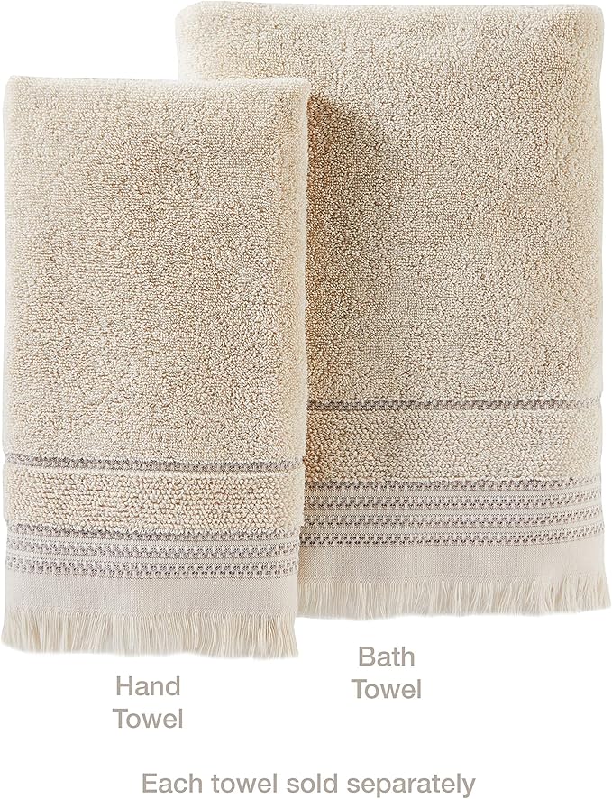 SKL Home Jude Fringe 100% Turkish Cotton Towel, Hand Towe Set, Taupe 2 Count