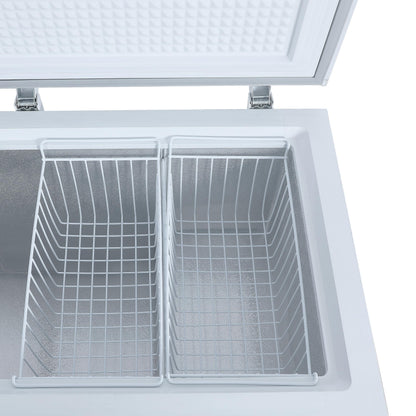 Hamilton Beach HBFRF2129 21 cu ft Double Door LID Garage-Ready Chest Freezer-White, Vinyl-Coated Baskets, Space-Saving Flat Back, Stay-Open, Front-Access Drain, for Storage, Hunting, Large Family