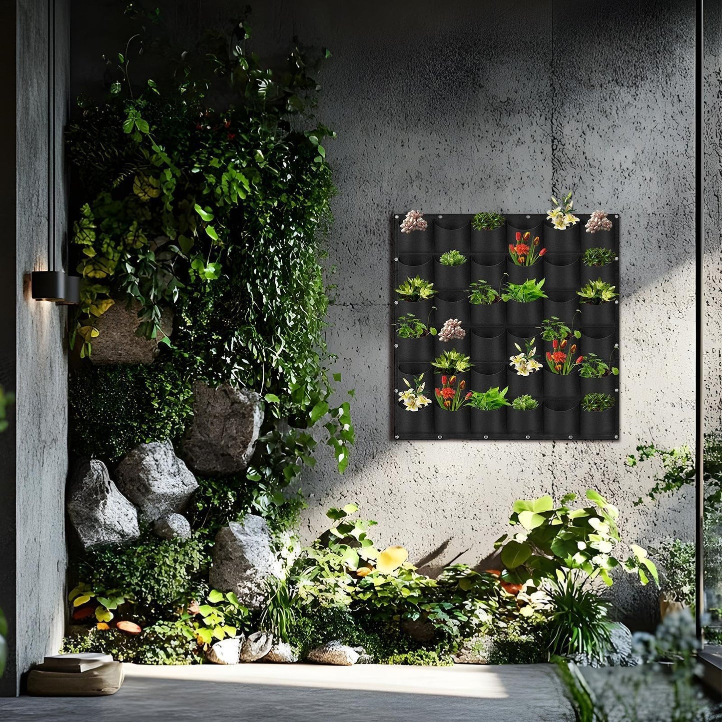 Living Wall Planter | 36 Pockets Vertical Gardening Greening Flower Container,Hangable Grow Bags,for Vegetable Tomato Yard Outdoor Indoor Fence Home Balcony