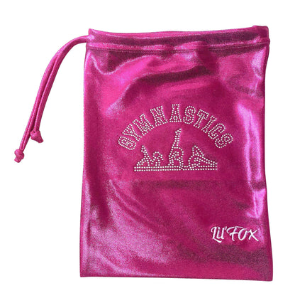 LIL'FOX 8"x10" Drawstring Gymnastics SMALL GRIP BAG 26x20cm - Lightweight Bag for Personal Equipment - Shiny Foil Rhinestones