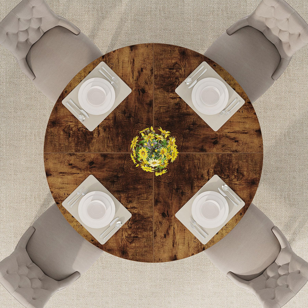 Tribesigns 47 inch Round Dining Table Wood Kitchen Table for Dining Room, 47" Dinner Room Tables for 4-6, Farmhouse Accent Furniture with Wooden Tabletop and Cross Base, Vintage