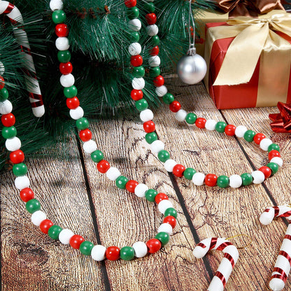 Hicarer 16 Feet Christmas Wooden Bead Garland Christmas Wood Bead Garland Decor Xmas Candy Cane Decoration Farmhouse Rustic Tree Decoration for Holiday Party(Mixed Red, White, Green)
