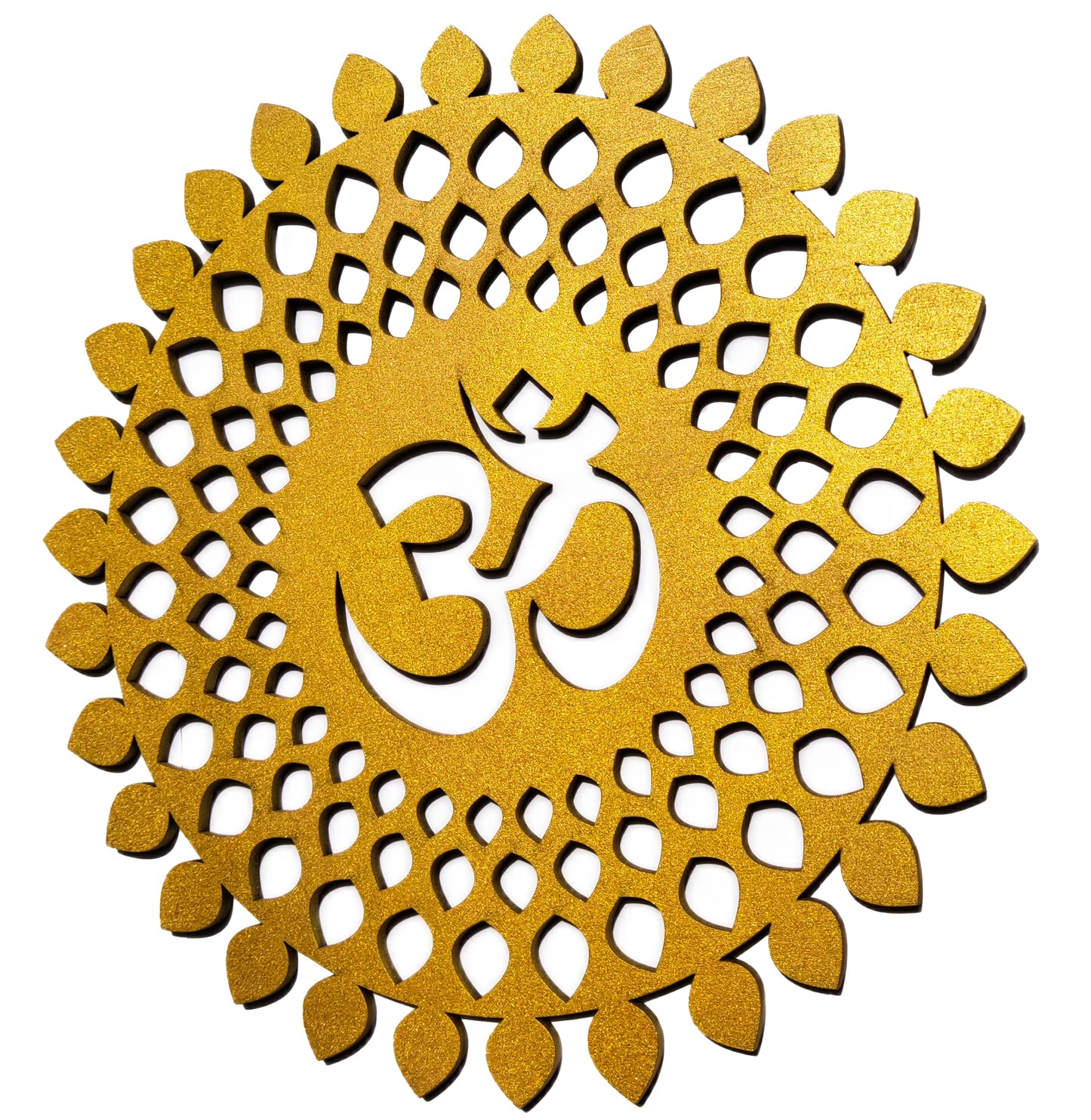 My Dream Carts Golden Om Round Decorative Wall Art Mdf Wooden Om Chakra For Temple, Living Room, Bedroom, Office, Hotel, Home Decor Items, Gift Item, Mandala Wall Hanging For House Decoration 25x25cm