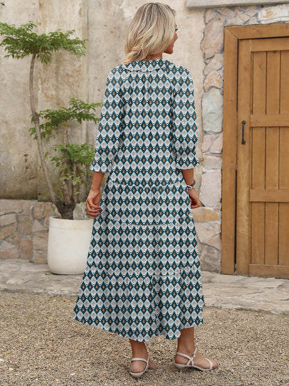 ANRABESS Women's Boho Maxi Dresses 2025 Summer Casual V Neck Puff Sleeve Floral Tiered Flowy Swing Beach Vacation Long Dress