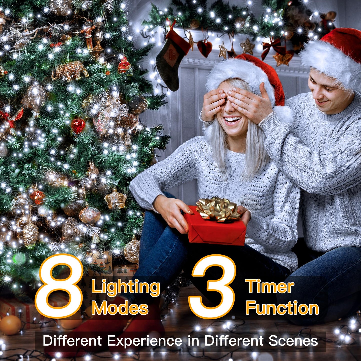 Ollny 500LED 164FT Long Christmas Tree Lights with 8 Modes Remote Timer IP44 Waterproof, Outdoor Christmas Lights for Tree House Yard Outside Xmas Decorations White