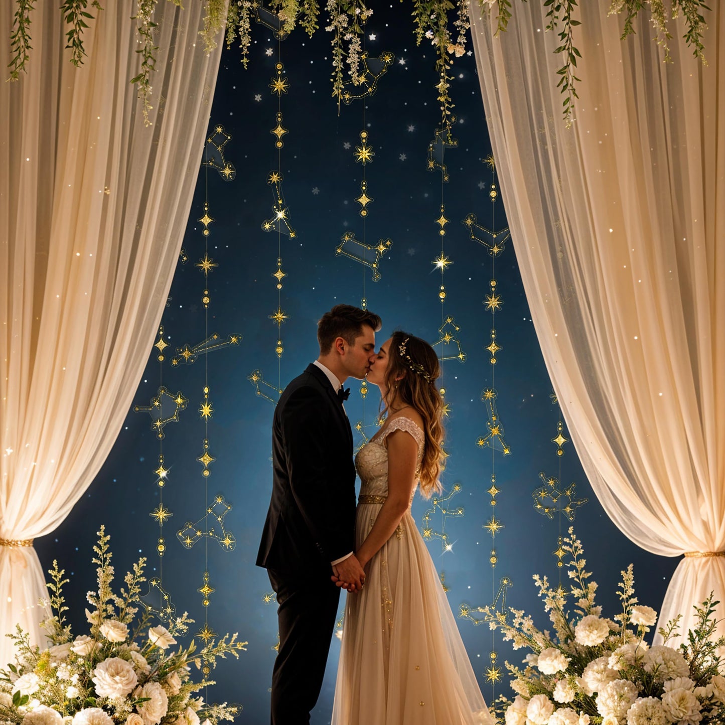 Cheerland Glitter Celestial Party Decorations Constellation Birthday Decoration Star Garlands Witchy Backdrop Astrology Decor Zodiac Theme Banner Hanging Stars Streamer Galaxy Party Suppplies (Gold)