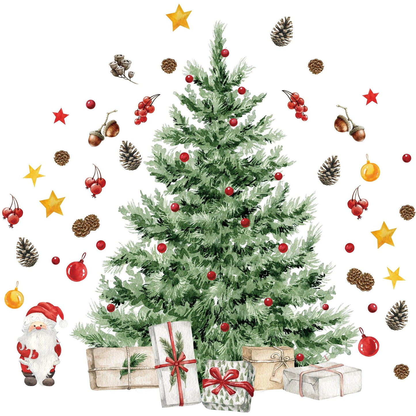 Augisteen Large Christmas Tree Wall Decals Merry Christmas DIY Watercolor Wall Stickers Peel and Stick Removable Xmas Tree Giant Stickers Bathroom Bedroom Living Room Offices Home Decor