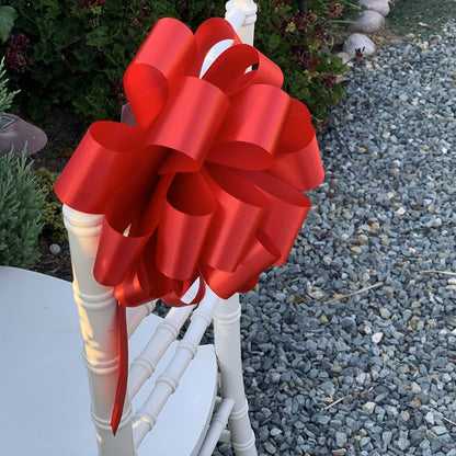 Large Red Ribbon Pull Bows - 9" Wide, Set of 6, Christmas, Wrapping, Wreath, Fundraiser, Decoration, Office, Big Gift Bows, Gift Basket, Valentine's Day, President's Day, Memorial Day. 4th ofJuly