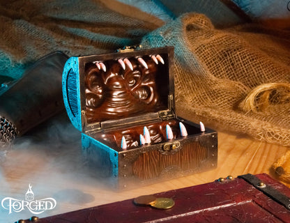 Forged Dice Co. Mimic Chest Dice Storage Box - Holds up to 35 DND Dice or 5 Polyhedral Dice Sets - Great DND Gifts for Men & Compatible with Dungeons & Dragons