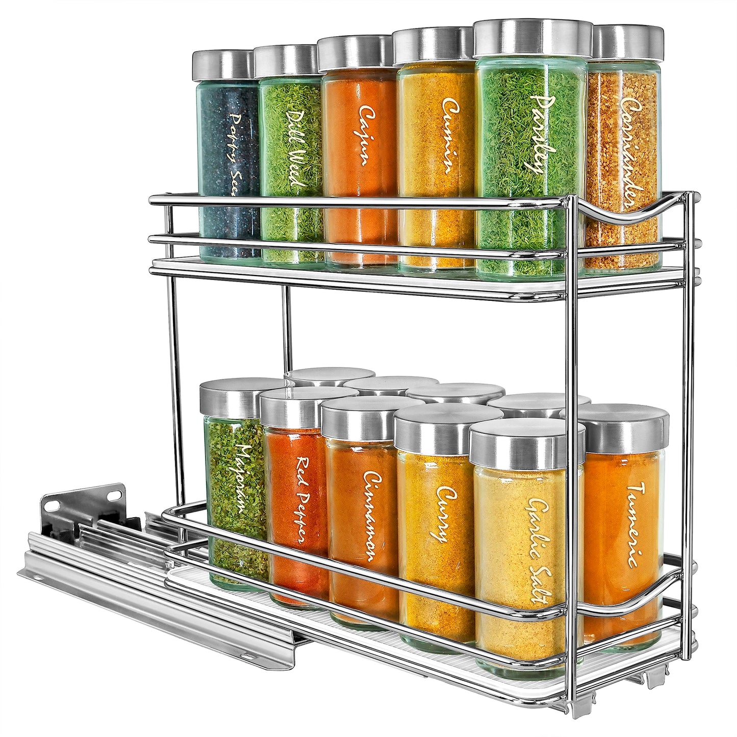 LYNK PROFESSIONAL® Pull Out Spice Organization for Cabinets - 4-3/8 inch Wide – Spice Rack for Inside Cabinets, Slide Out Spice Rack Organizer for cabinet – Pull Out Spice Rack, Sliding 2 Tier Chrome