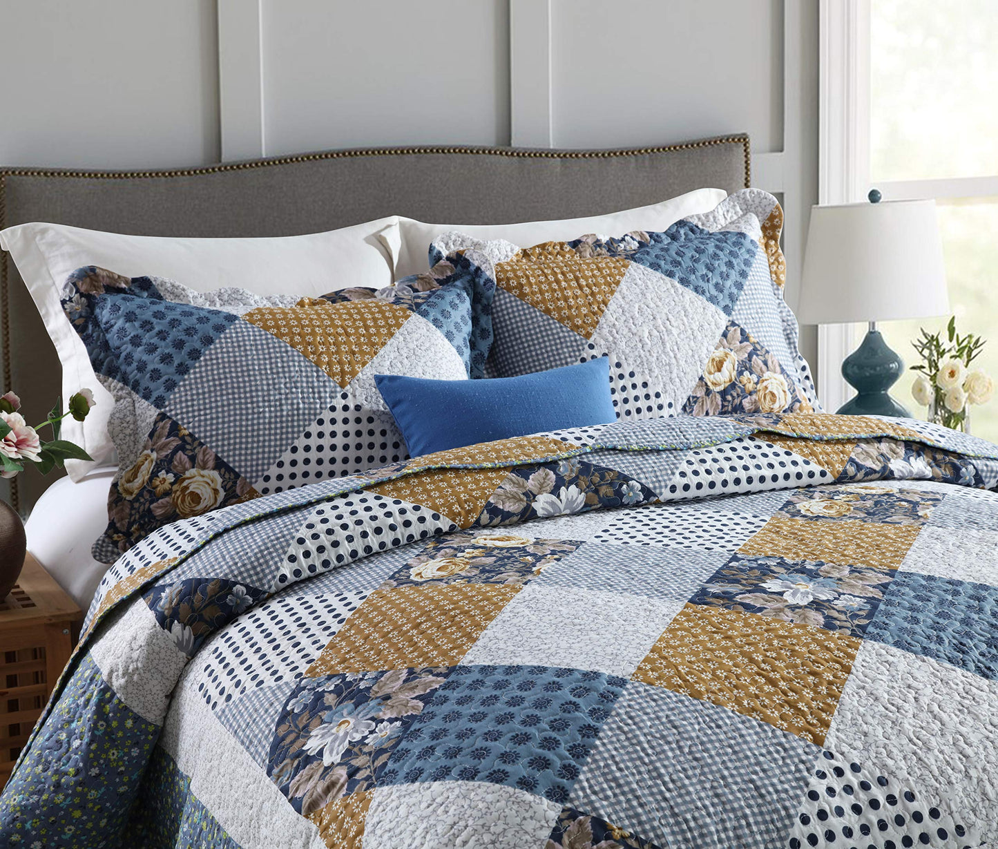Travan 3-Piece King Bedspread Quilt Sets Patchwork Floral Oversized Reversible Soft Quilted Bedding Coverlet Set for All Seasons, King Size