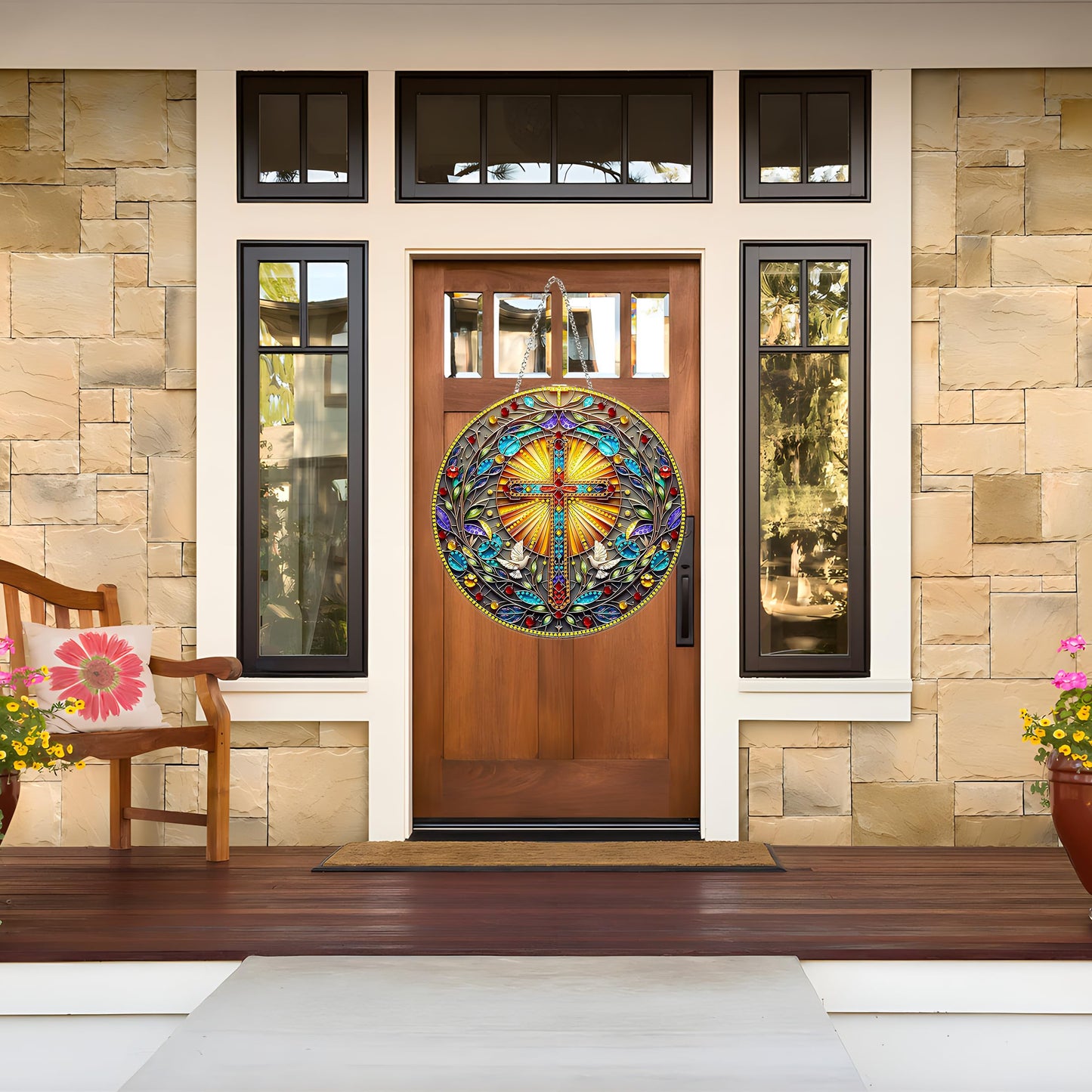 DIY Acrylic Diamond Art Painting Wreath Kits Special Shaped Rhinestone 5D Diamond Art Window Pendants Home Garden Wall Hanging Kits Hanging Ornament (Cross-1)