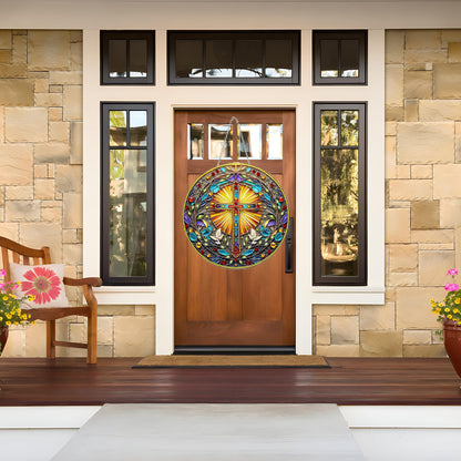 DIY Acrylic Diamond Art Painting Wreath Kits Special Shaped Rhinestone 5D Diamond Art Window Pendants Home Garden Wall Hanging Kits Hanging Ornament (Cross-1)