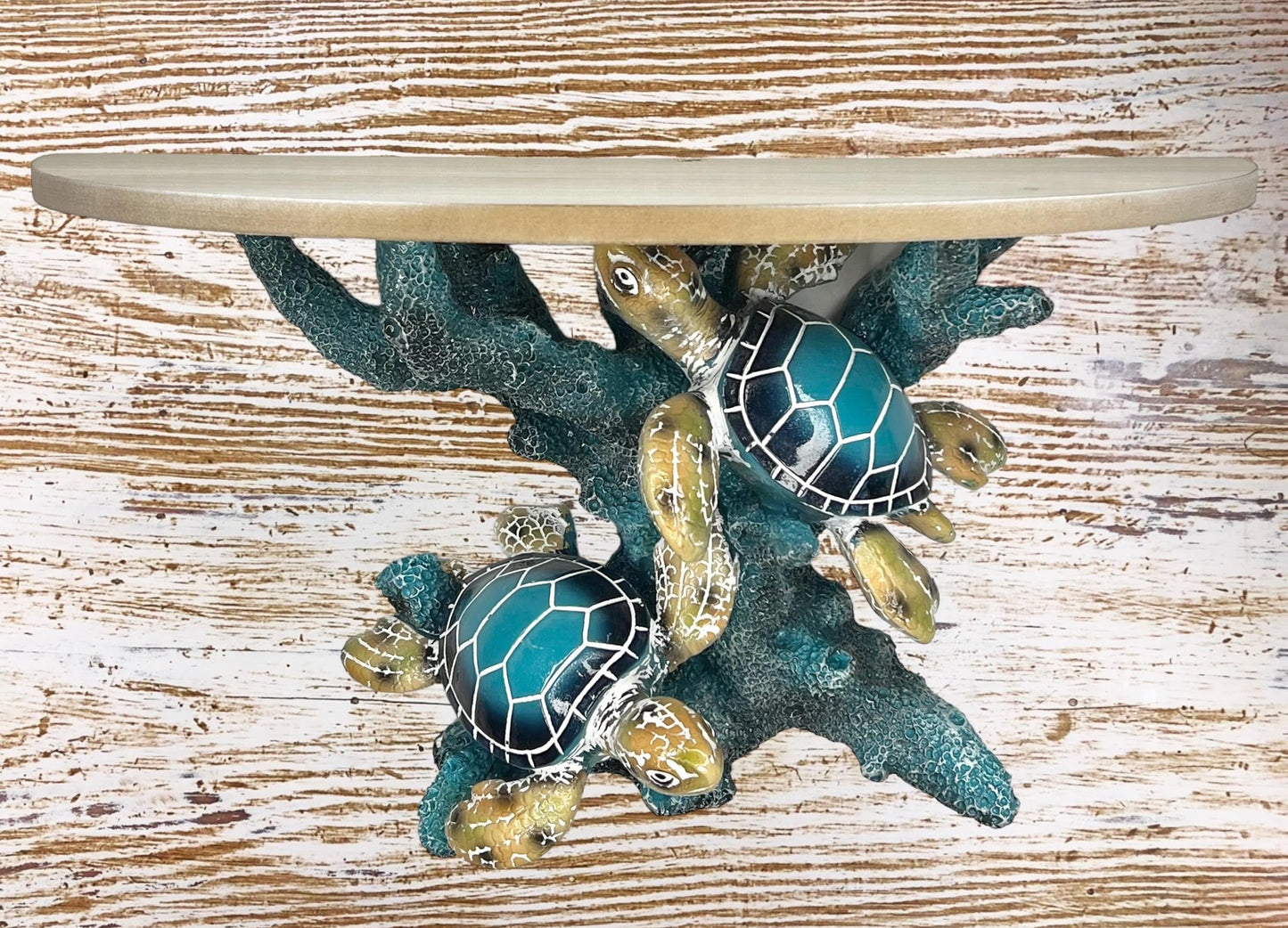 Top Brass Oceanic Charm Decorative Shelf – Blue Coral Reef Base with Two Sea Turtles – Coastal Beach Ocean Décor
