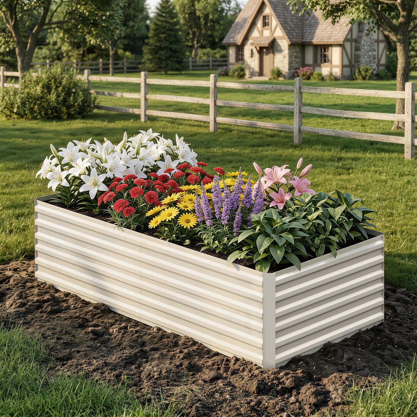 Garvee 8x4x2ft Galvanized Raised Garden Bed Outdoor,Rust-Resistant Raised Garden Beds for Gardening, Easy Assembly Outdoor Garden Box & Planters,Beige