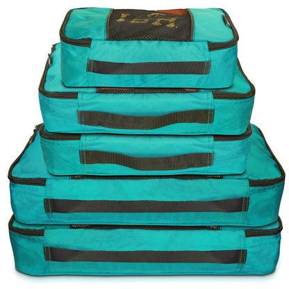 TravelWise Luggage Packing Organization Cubes 5 Pack, Teal, 2 Small, 2 Medium, 1 Large (TWPC-24)