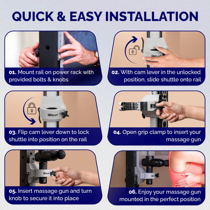 QMount Massage Gun Holder & Rack Mount – Hands-Free for Full Body Muscle Recovery – Fully Adjustable Massage Gun Wall Mount Holder – Heavy Duty, No-Slip, Supports Deep Massaging (Rack Mount)