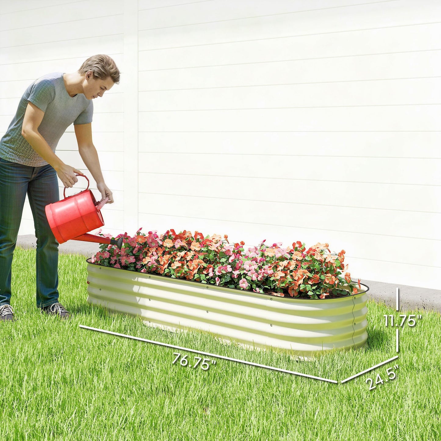 Outsunny 6.5' x 2' x 1' Galvanized Raised Garden Bed Kit, Outdoor Metal Elevated Planter Box with Safety Edging, Easy DIY Stock Tank for Growing Flowers, Herbs & Vegetables, Cream