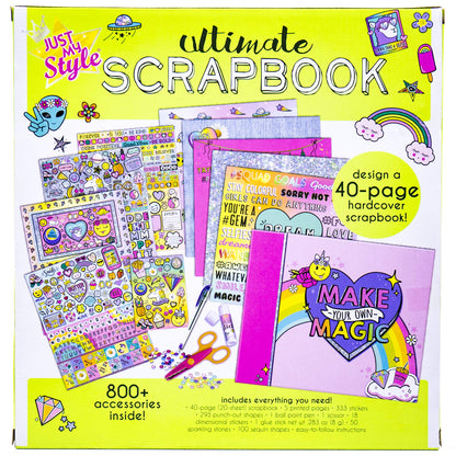 Just My Style Ultimate Scrapbook, Personalize and Decorate A 40-Page DIY Scrapbook, Great for Travel, Road Trips & On-The-Go, Memory Keeper Scrap Book for Kids & Tween Ages 6, 7, 8, 9,Beige