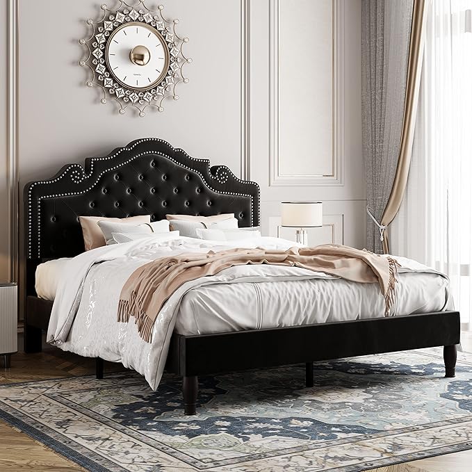 Allewie Queen Velvet Bed Frame