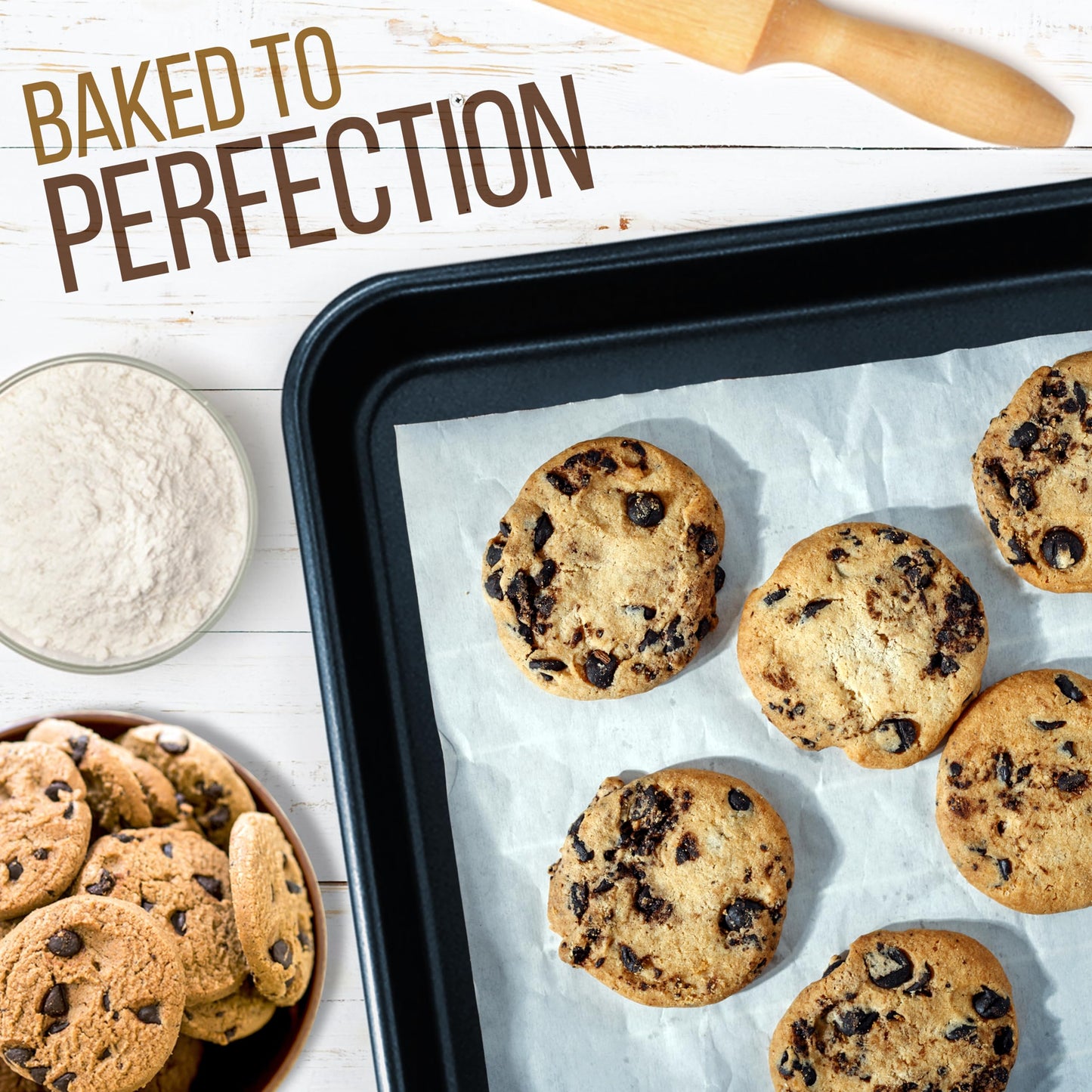Nutrichef Non-Stick Cookie Tray Set- 2-Piece, Easy Clean, Stackable Cookie Sheets, Dishwasher Safe, Oven Safe, PFOA Free, Non-Toxic Bakeware, Perfect for Baking & Roasting- Blue