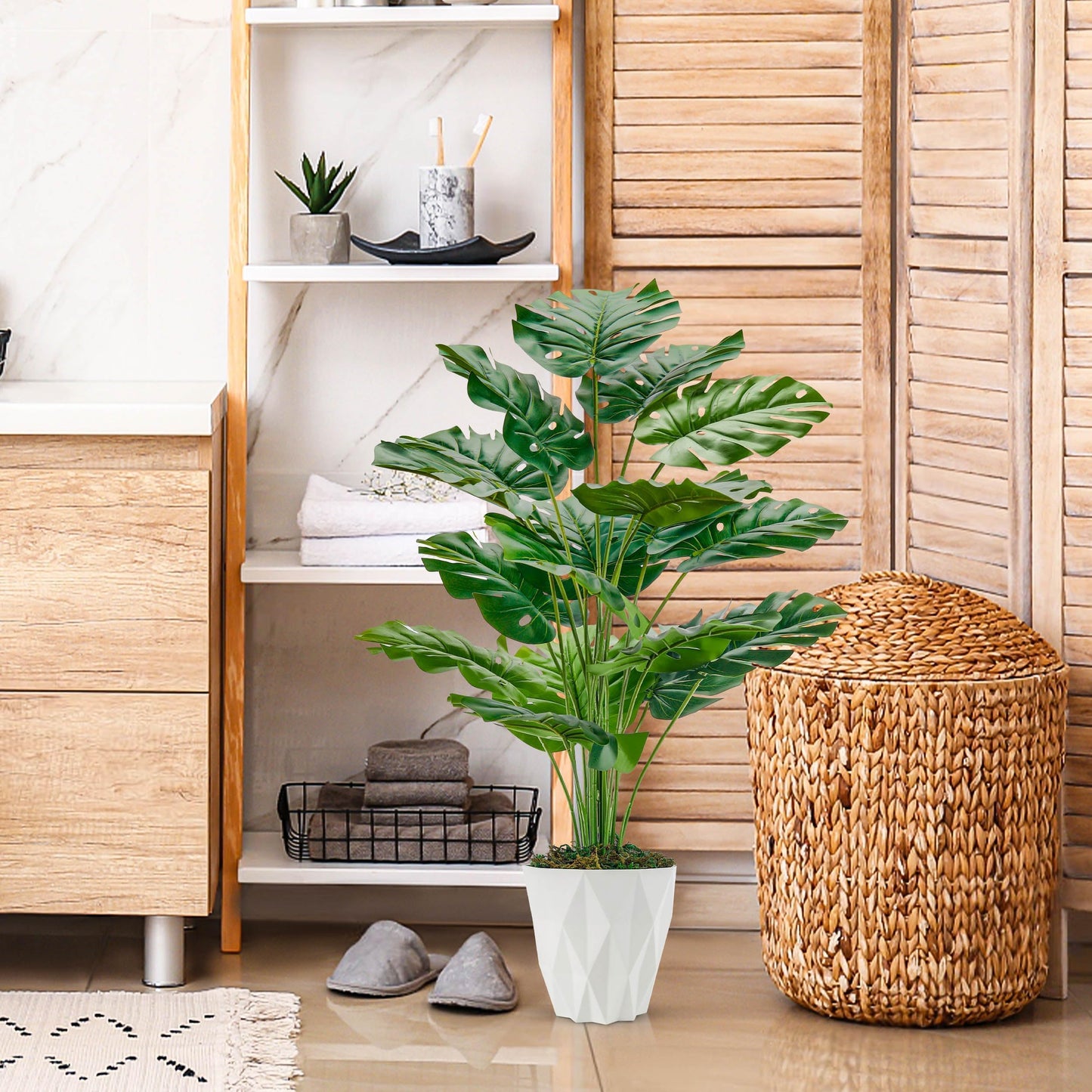 Der Rose 28" Tall Fake Plants Large Artificial Monstera Faux Potted Plants Indoor with White Pot for Home Office Living Room Decor