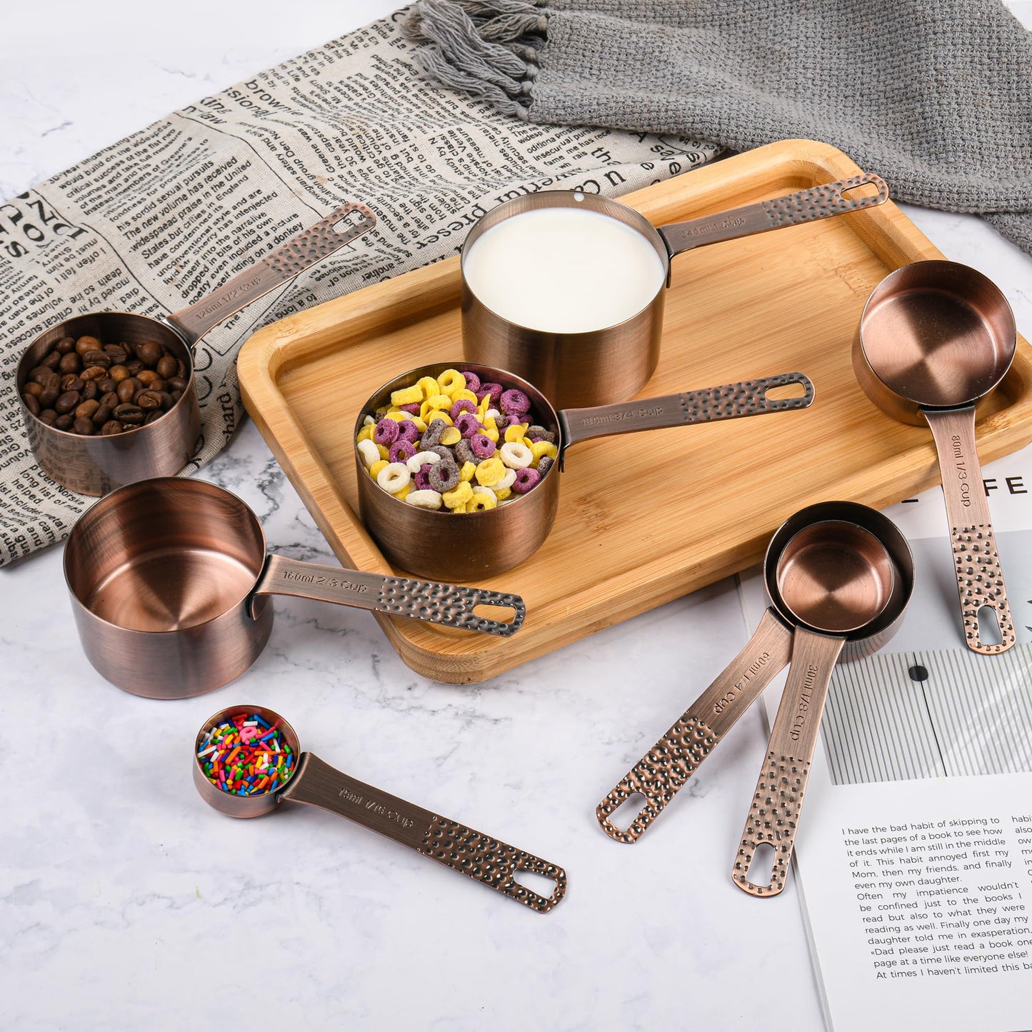 Nstezrne Copper Plated Measuring Cups and Spoons set 18 for Dry & Liquid, Metric & US Stainless Steel Measuring Cup and Spoon Set with Leveler for Baking & Kitchen