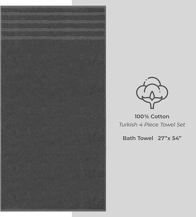 American Soft Linen Luxury 4 Piece Bath Towel Set, 600 GSM 100% Cotton Turkish