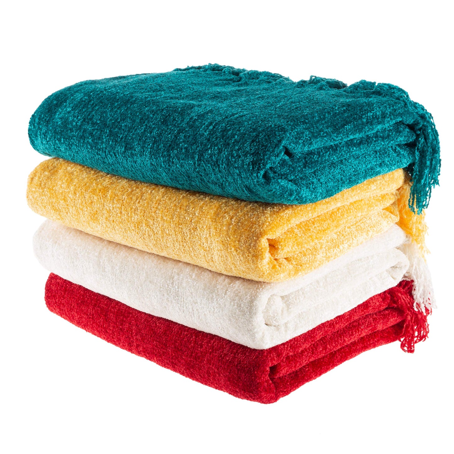 Chenille Throw Blanket- For Couch, Home Décor, Bed, Sofa & Chair-Oversized 60” x 70”- Lightweight, 5” Fringe, Ultra-Soft & Shiny in Lagoon Teal by LHC, Vineyard Red