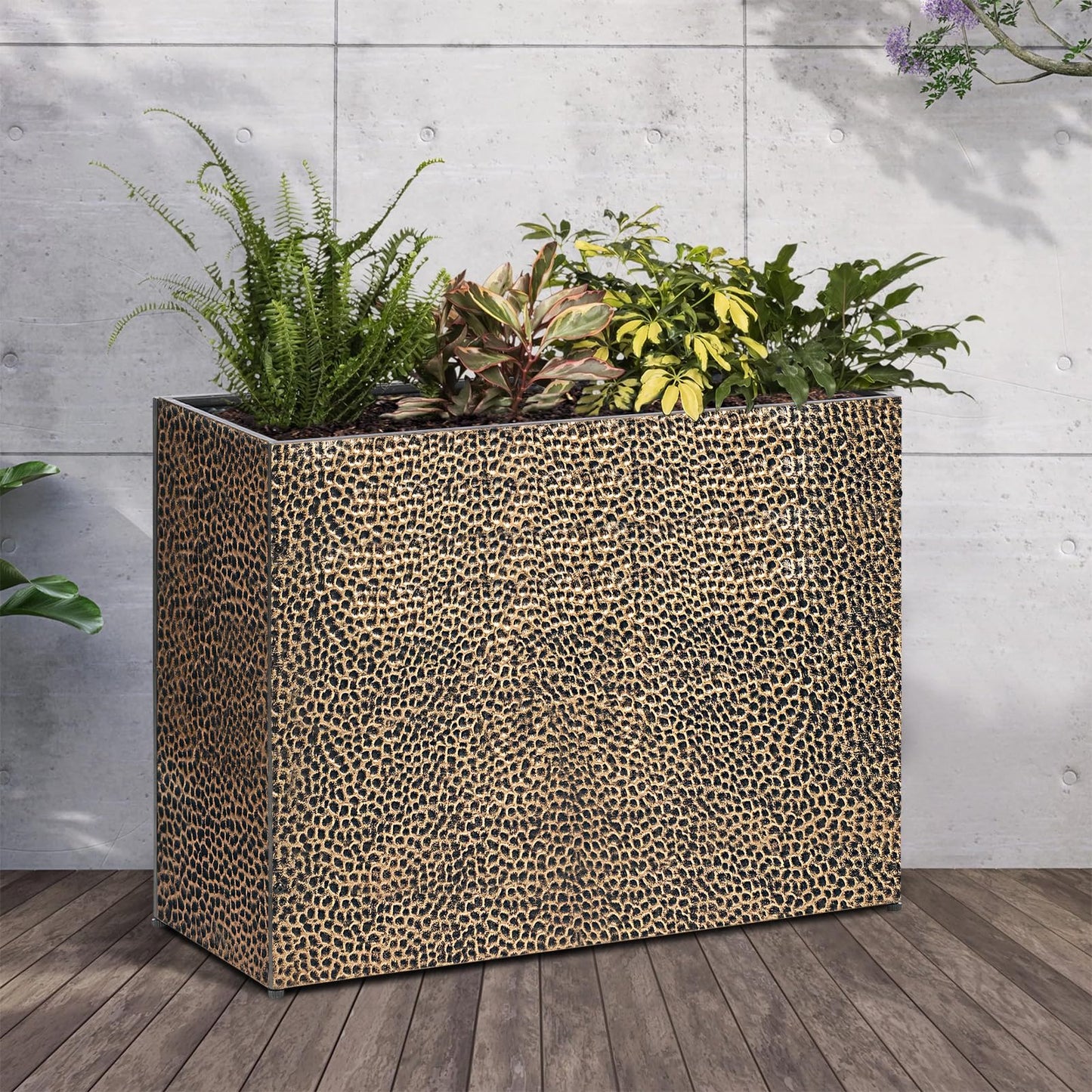 BAYN 32x12x24 Inch Rectangular Metal Planter Box – Copper Hand-Hammered Metal Planter with Pre-Drill Holes, Heavy Duty Outdoor Garden Planter for Patio, Porch, Yard