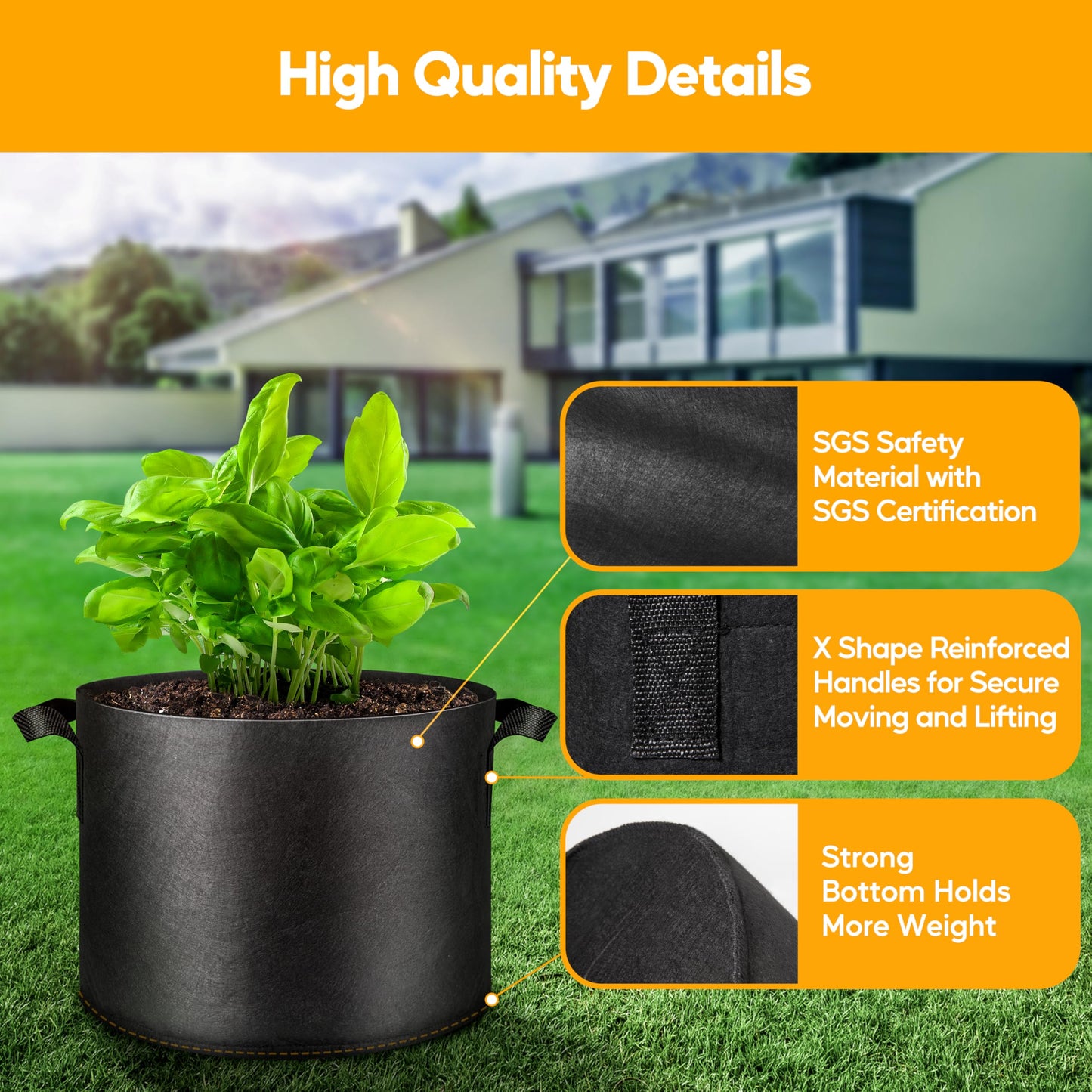 Simple Deluxe Grow Bags 15 Gallon 5 Pack Planter Pots with Handles, Thickened Nonwoven Fabric Aeration Cloth Bag, Heavy Duty Gardening for Tomoato, Potato, Vegetable and Flowers, Black with 5 Labels
