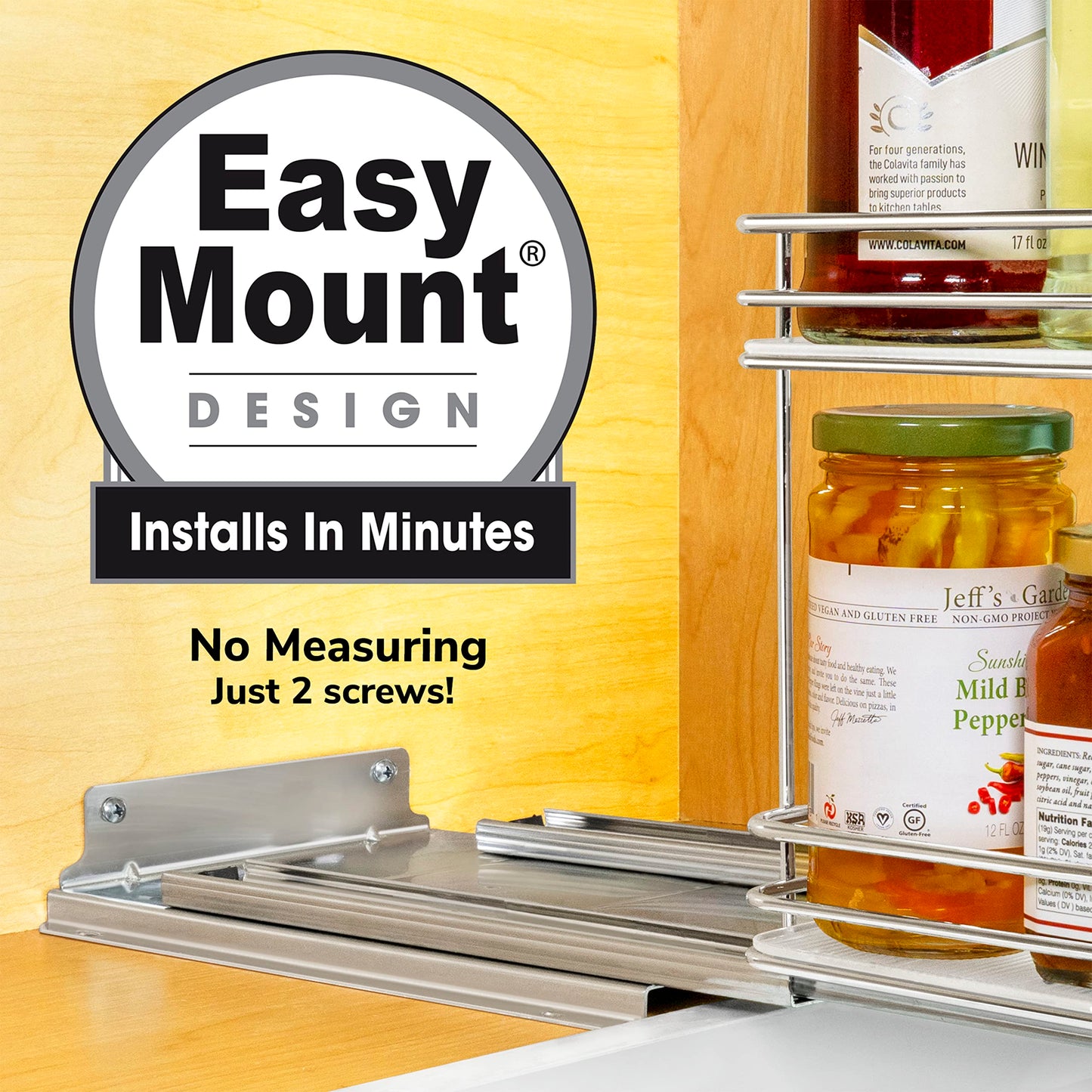 LYNK PROFESSIONAL® Pull Out Spice Rack Organizer for Inside Kitchen Cabinets - 4-1/4 inch Wide - Slide Out Drawer – Chrome Sliding Spice Cabinet Organization Shelf Racks - 2 Tier