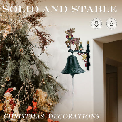 Christmas Bells for Decoration, Linton Arts Cast Iron Dinner Bell Outdoor – Hand-Painted Reindeer Antique Bells, Rustic Christmas Decorations Dinner Bell with Bracket for Porch, Garden, Patio