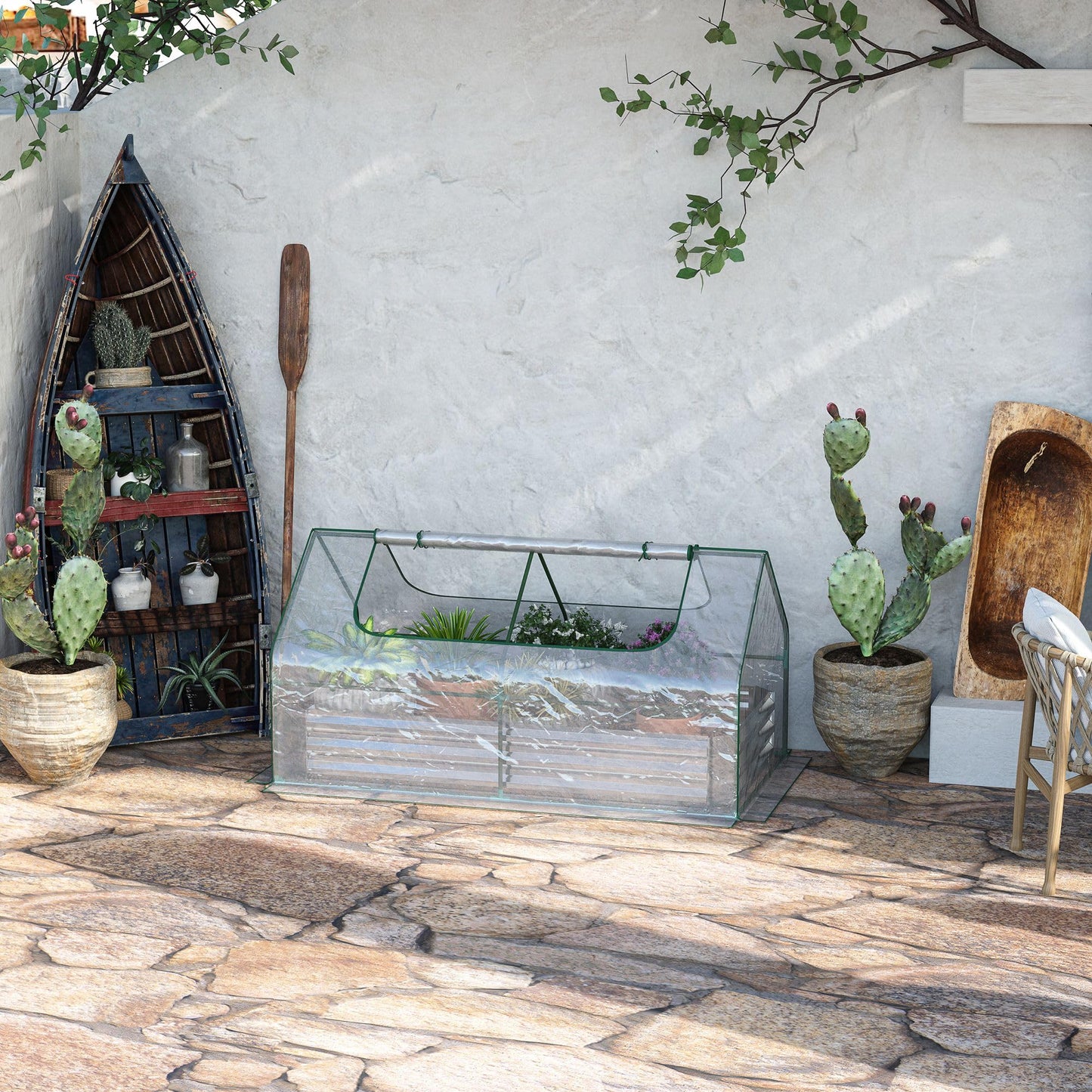 6' x 3' Galvanized Raised Garden Bed with Mini PVC Greenhouse Cover, Outdoor Metal Planter Box with 2 Roll Up Windows for Growing Flowers, Fruits, Vegetables and Herbs, Silver