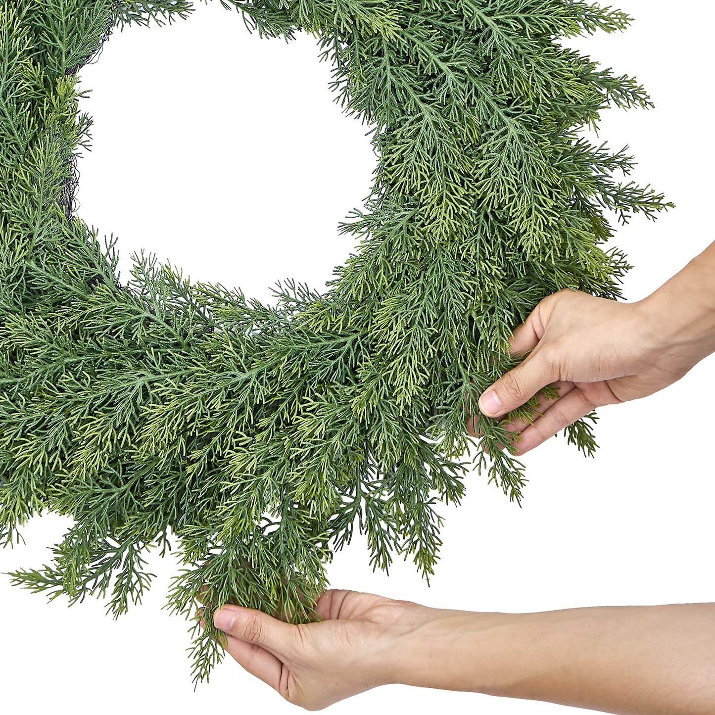 MEUIS Real Touch Cedar Wreath - 22 Inch Outdoor Traditional Artificial Greenery Wreath for Front Door Windows Indoor Weatherproof Holiday Decor