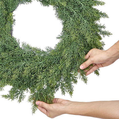 MEUIS Real Touch Cedar Wreath - 22 Inch Outdoor Traditional Artificial Greenery Wreath for Front Door Windows Indoor Weatherproof Holiday Decor