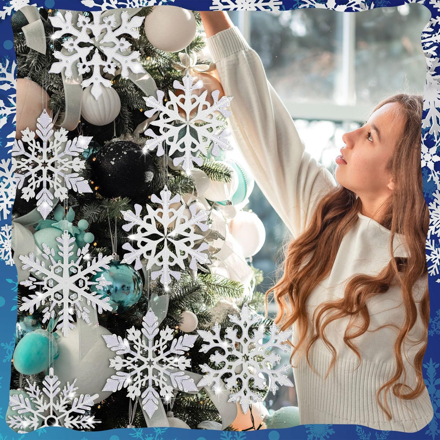 Novabright 6 Pcs Large Winter Snowflakes Diamond Painting Ornaments Set 10 Inch 5d DIY Glittered Snowflakes Diamond Crystal Rhinestone Art Wreath Craft Kits for Winter Holiday Christmas Tree Decor