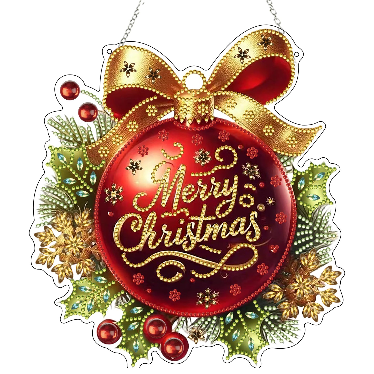 DIY Diamond Art Painting Wreath Kits，Special Shaped Rhinestone Hanging Ornament Diamond Art Window Pendants for Gift Home Garden Wall Hanging Kits,Double Sided (Merry Christmas)