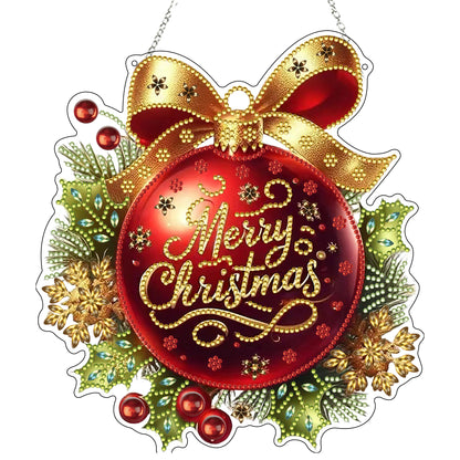 DIY Diamond Art Painting Wreath Kits，Special Shaped Rhinestone Hanging Ornament Diamond Art Window Pendants for Gift Home Garden Wall Hanging Kits,Double Sided (Merry Christmas)