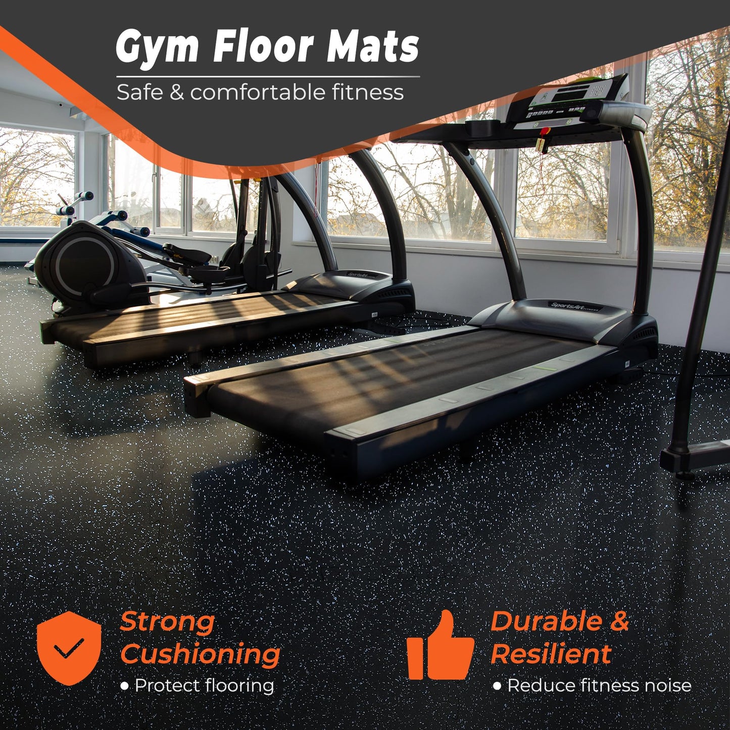 SUPERJARE 0.4'' Thick 36 Pcs 144 Sq Ft Rubber Top Exercise Equipment Mats, High Density EVA Foam Mats with Rubber Top, Interlocking Gym Flooring for Home Gym, Protective Workout Mat, Black/Grey