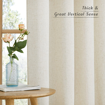 NICETOWN Natural Linen Curtains 84 inch Long 2 Panels Set, Grommet Top Thick Linen Burlap Semi Sheer Vertical Drapes Privacy Assured with Light Filtering for Bedroom/Living Room, W55 x L84
